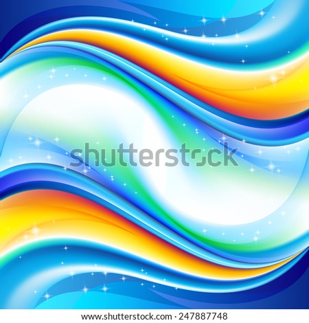 Raster version. Abstract background with waves in shades of blue and orange