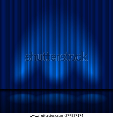 Raster version. Realistic blue curtain. Illustration for creative design