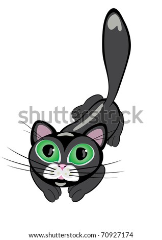 Cartoon Cat In Tree. white cat cartoon. stock