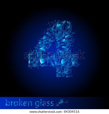 Raster version. One symbol of broken glass - digit four. Illustration on black background