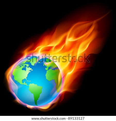 Raster version. Abstract burning earth.  Illustration on black background