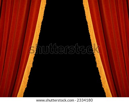 Real red theater curtains, perfectly isolated on black
