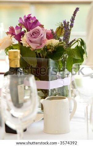 stock photo Wedding table arrangement with flowers