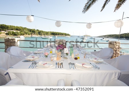 stock photo Table outside for a wedding reception