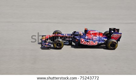 SEPANG F1 CIRCUIT, MALAYSIA - APRIL 8: Sebastian Vettel of Red Bull Racing Renault Team in action at PETRONAS Malaysia Grand Prix during qualifying session on April 8, 2011 in Sepang, Malaysia.
