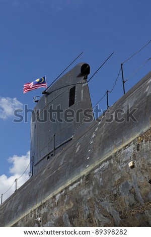 MELAKA, MALAYSIA-NOV 22: A decommissioned Royal Malaysian Navy submarine Agusta 70 converted into museum submarine on November 22, 2011 in Melaka,Malaysia.The submarine was built in 1979