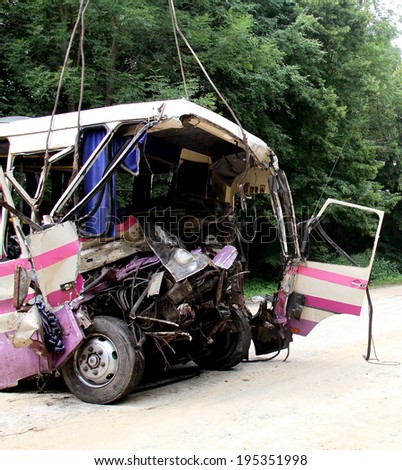 KOVEL, UKRAINE - JULY 11: Scene of bus crash where nine Ukrainian, Belarusian and Bulgarian Tourists were died and as many as 30 others were injured July 11, 2013 just outside Kovel, Ukraine.