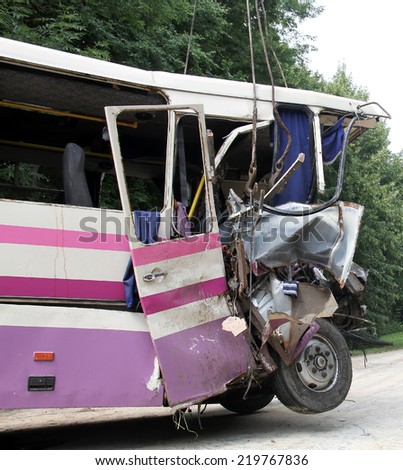 KOVEL, UKRAINE - JULY 11: Scene of bus crash where nine Ukrainian, Belarusian and Bulgarian Tourists were died and as many as 30 others were injured July 11, 2013 just outside Kovel, Ukraine.
