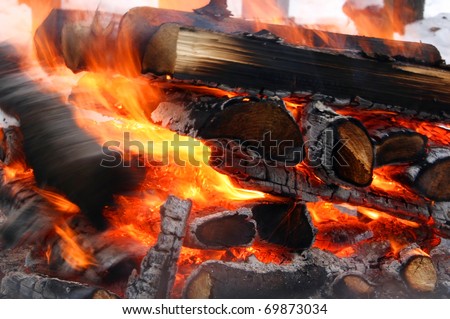 Close-up of a large roaring burning bonfire