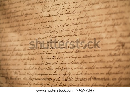 Close-up shot of Declaration of Independence of USA