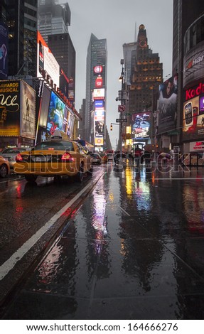 New York City - June 7th: A Wet Times Square June 7th, 2013 In New York, Nyc, Usa.