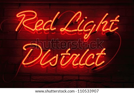 Red Light District neon sign in Amsterdam, Netherlands.