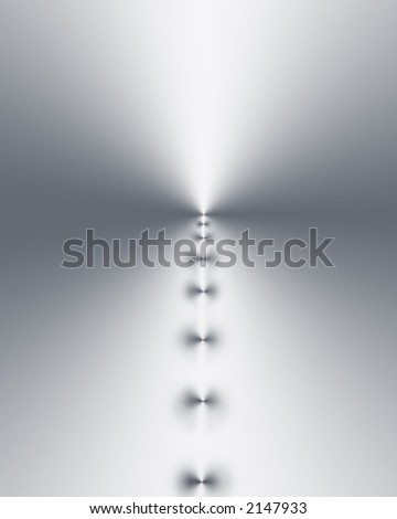Seven points of light in a vertical line, central bias, on a silver grey and white gradient background.