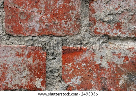 Close up of old red bricks and mortar.