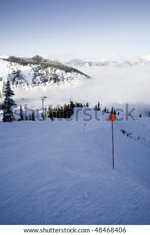 a ski run at the top of the Stevens Pass ski area.