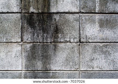 Stained, Water Damaged Concrete Brick Wall, Background Texture, Horizontal
