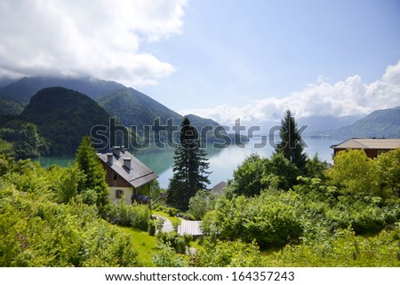 Landscape view from Wolfgangsee - Moon lake in Austrian Alps