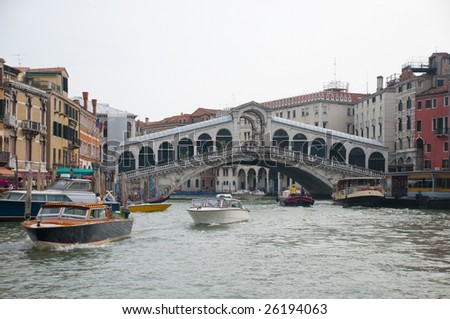 Venice.Rialto bridge on Grand canala. One famous place.