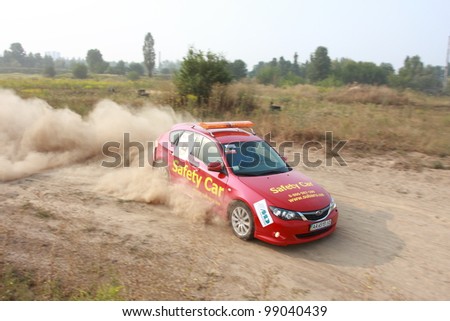 KIEV, UKRAINE - AUGUST 15: Red Safety car B Subaru WRX at the 5-th stage of the championship of Ukraine \