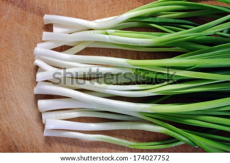 close-up of fresh green onion on the cook-table