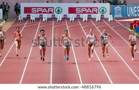 LEIRIA, PORTUGAL - MAY 20: SPAR European Team Championship runners participating in the 100 meters women , May 20, 2009 in Leiria, Portugal