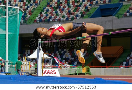 LEIRIA, PORTUGAL - JULY 17: Portuguese Athletics Championship, Magali Gomes (SLB) high jump women, July 17, 2010 in Leiria, Portugal