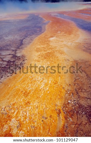Grand Prismatic Hot Springs mud flats in Yellowstone National Park