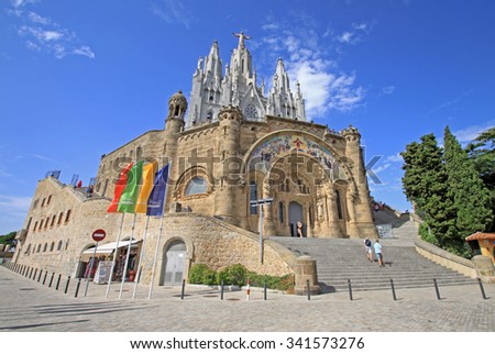 BARCELONA, CATALONIA, SPAIN - AUGUST 29, 2012: Church of the Sacred Heart of Jesus (The Temple Expiatori del Sagrat Cor) on Tibidabo in Barcelona