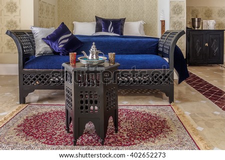 Luxury suite bedroom and couch in moroccan style