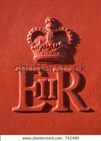 English royal crown and mark on red post box