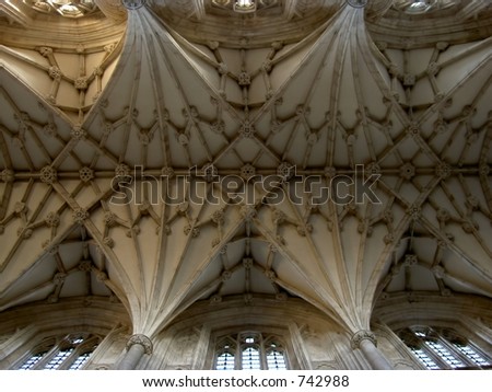 Detail of vaulted ceiling in Winchester cathedral Hampshire England - soft focus