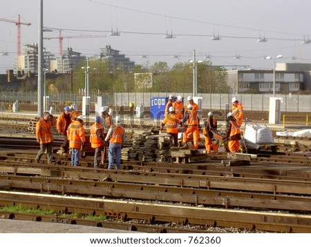 Railway repair workers on the line at Clapham Junction London