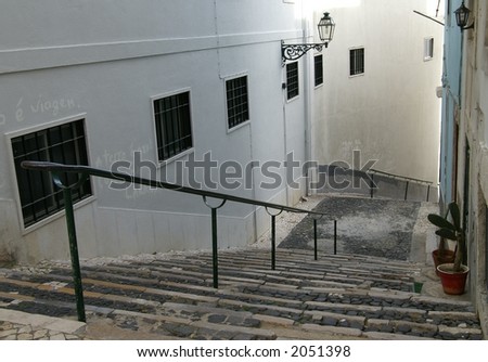 Side street steps in Alfama district Lisbon