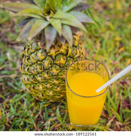 pineapple, cocktail, juice in the garden