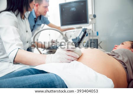 Doctor and patient. Ultrasound equipment. Diagnostics. Sonography.