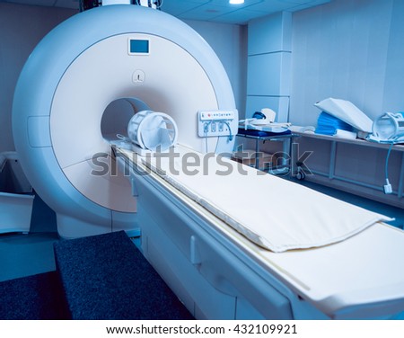 Medical equipment. MRI room in hospital. Background