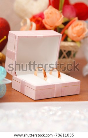 Wedding rings in a box on the table