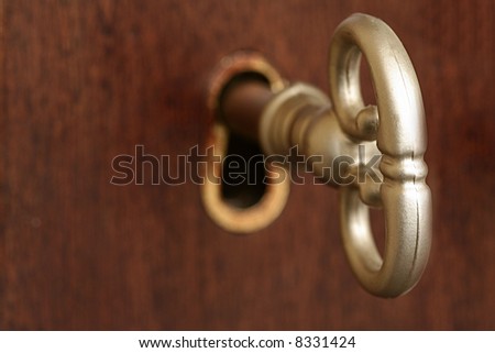 Skeleton Key in Keyhole of wooden door