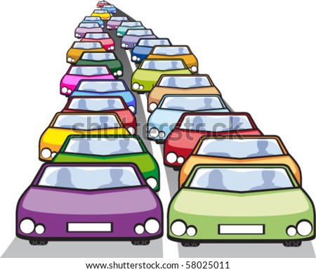 stock vector Double row of cars in traffic