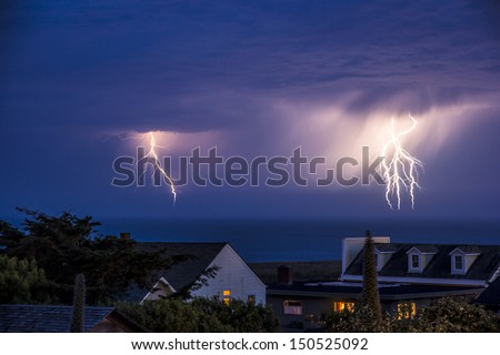 Lightning strikes the ocean off the coast of California.