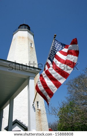 American Flag Hanging by Sandy Hook Lighthouse