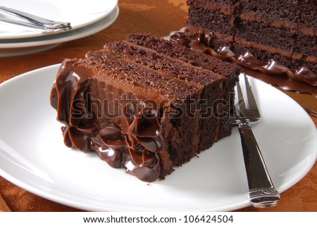 a slice of rich dark chocolate cake