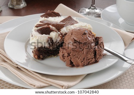 A chocolate cream pie with double chocolate ice cream