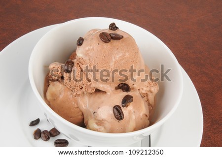 Cappuccino ice cream with coffee beans