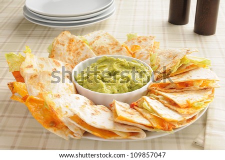 Cheese quesadillas with guacamole