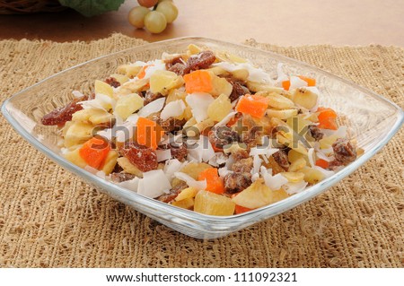 A dish of tropical trail mix