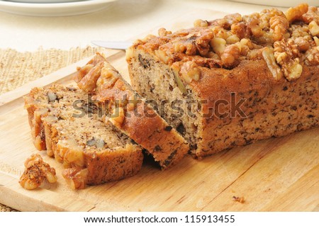 Sliced banana bread with walnuts