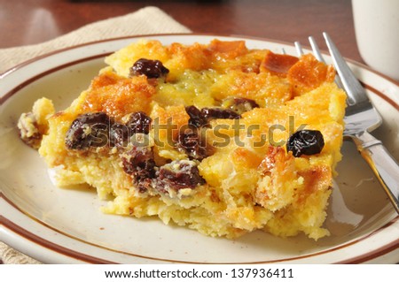 Closeup of a plate of bread pudding