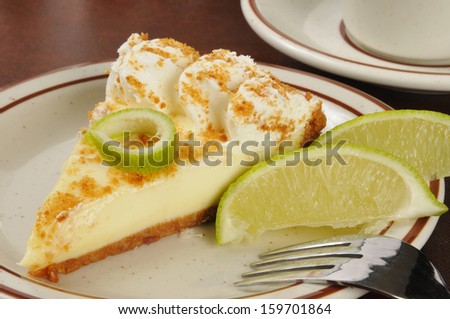 Closeup of a slice of key lime pie