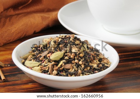 Healthy herbal body balance tea in a sample dish